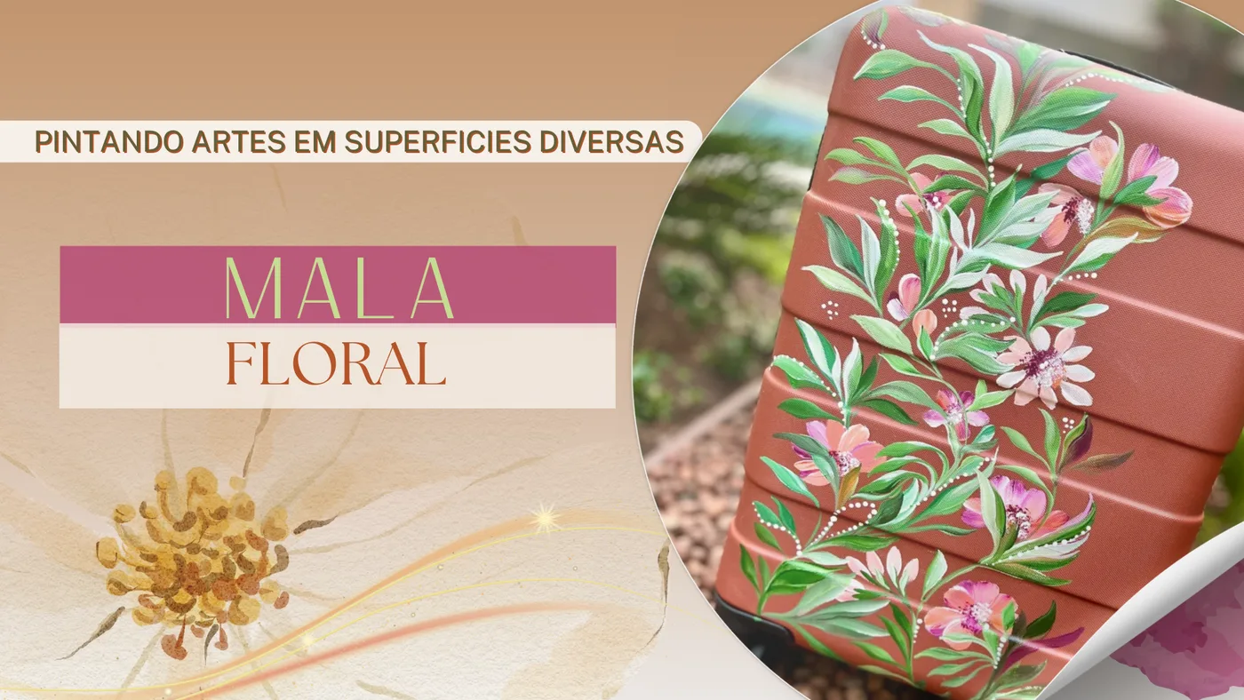 Mala pintada à mão com flores