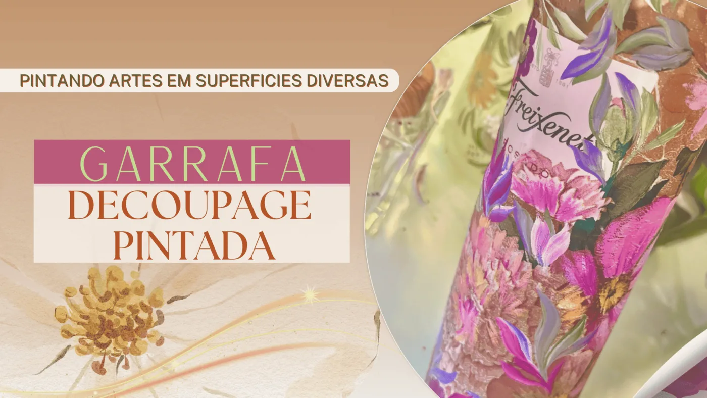 Garrafa com decoupage e pintura