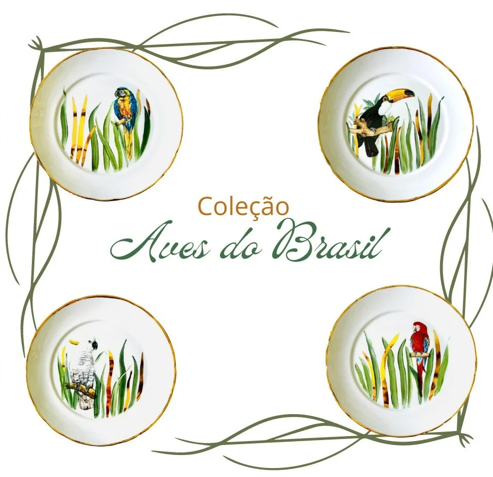 Set Prato Raso Aves do Brasil 4 peças